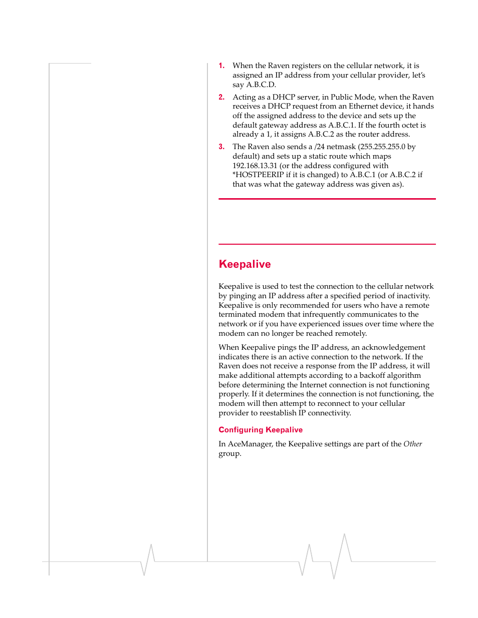 Keepalive, Configuring keepalive | Sierra Raven EDGE User Manual | Page 53 / 141