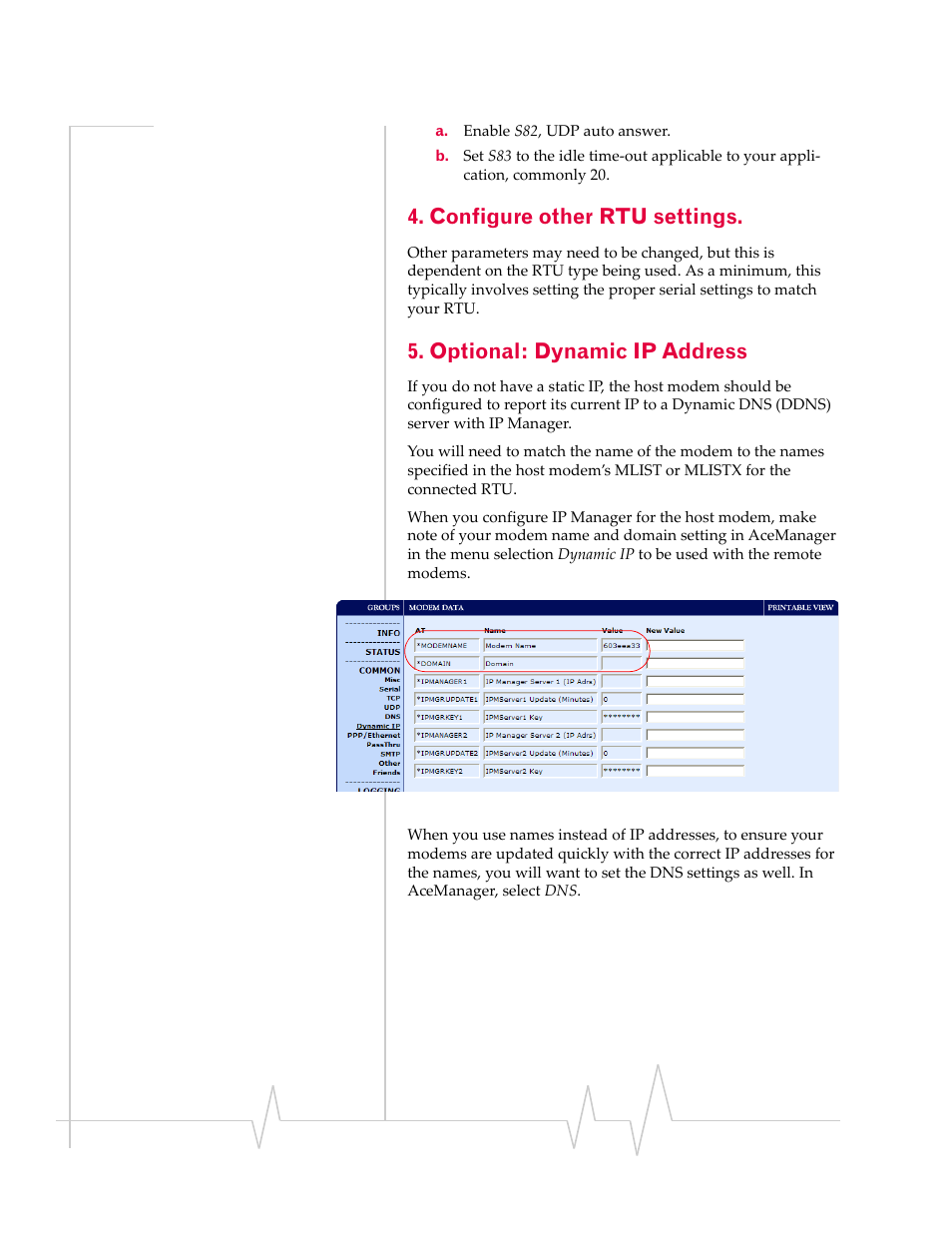 Configure other rtu settings, Optional: dynamic ip address | Sierra Raven EDGE User Manual | Page 70 / 141