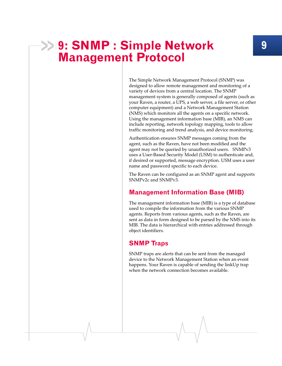 Snmp : simple network management protocol, Management information base (mib), Snmp traps | Sierra Raven EDGE User Manual | Page 73 / 141