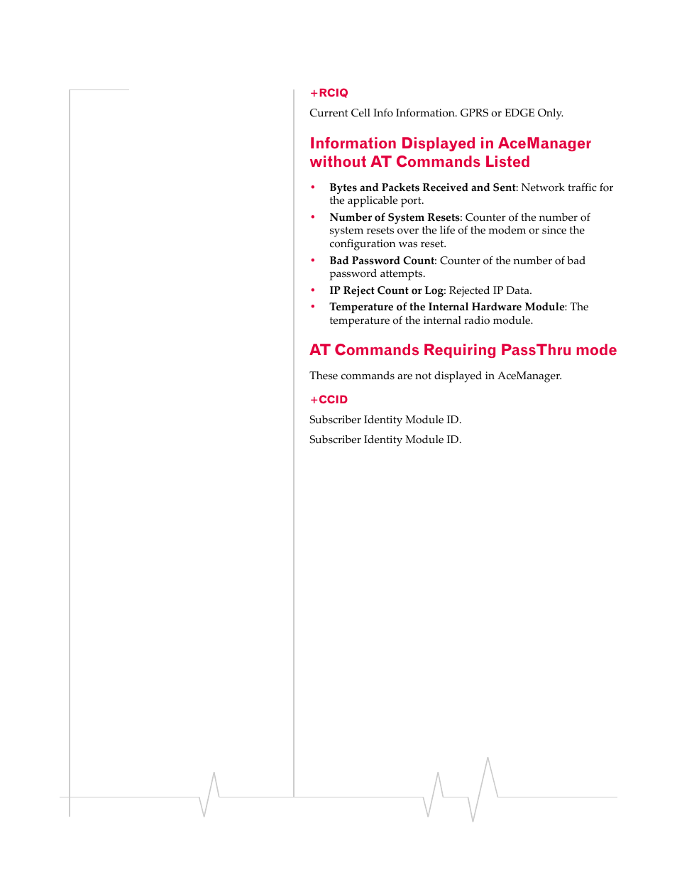 At commands requiring passthru mode, Rciq, Ccid | Sierra Raven EDGE User Manual | Page 86 / 141