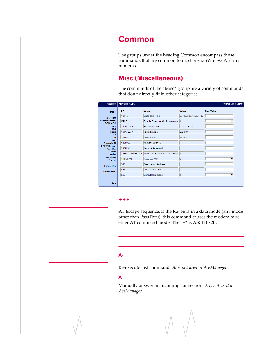 Common, Misc (miscellaneous), A/ a | Sierra Raven EDGE User Manual | Page 87 / 141