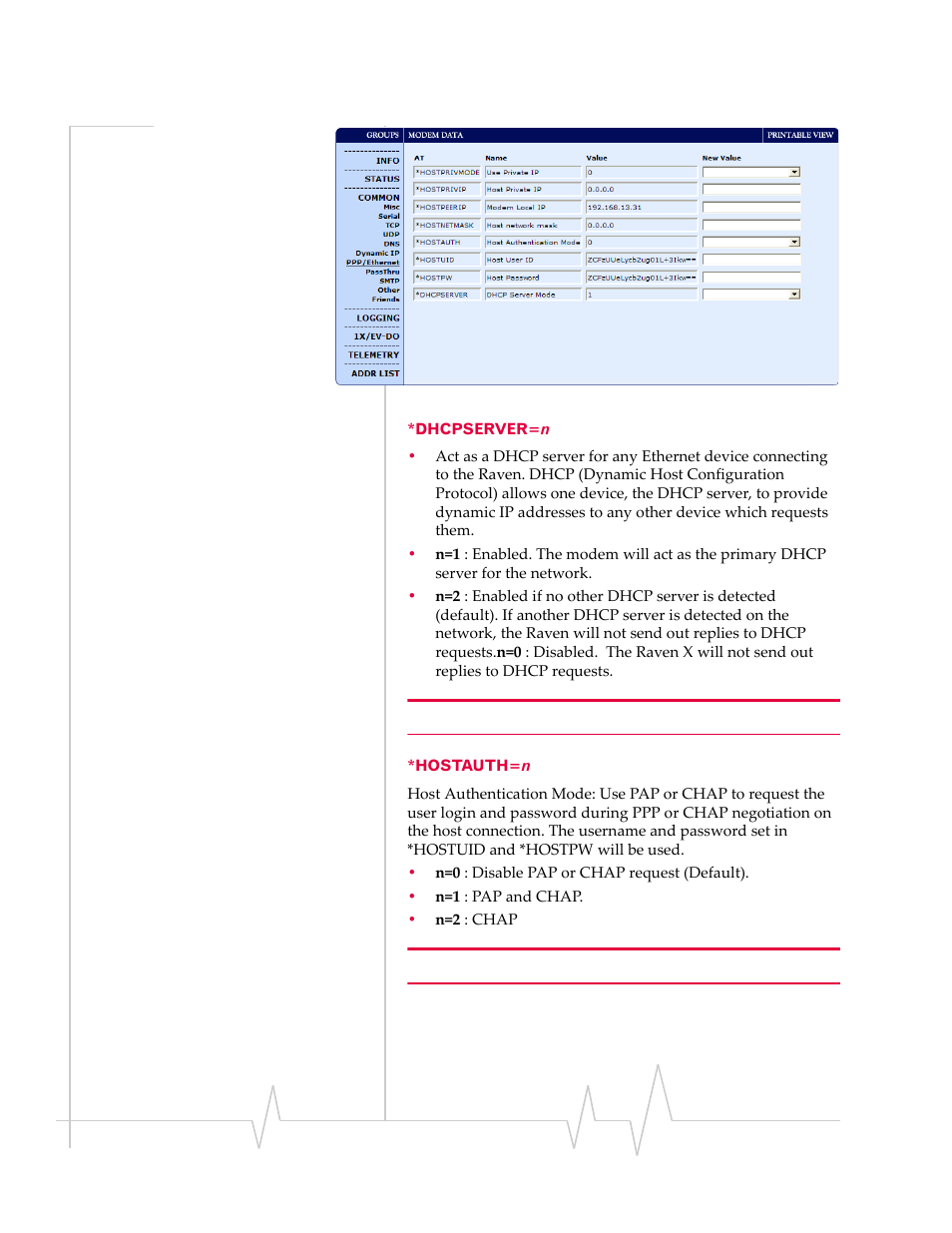 Dhcpserver=n *hostauth=n | Sierra Raven EDGE User Manual | Page 95 / 141