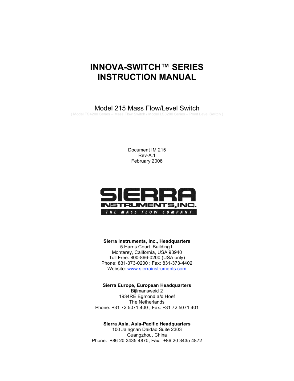 Sierra INNOVA 215 User Manual | 41 pages