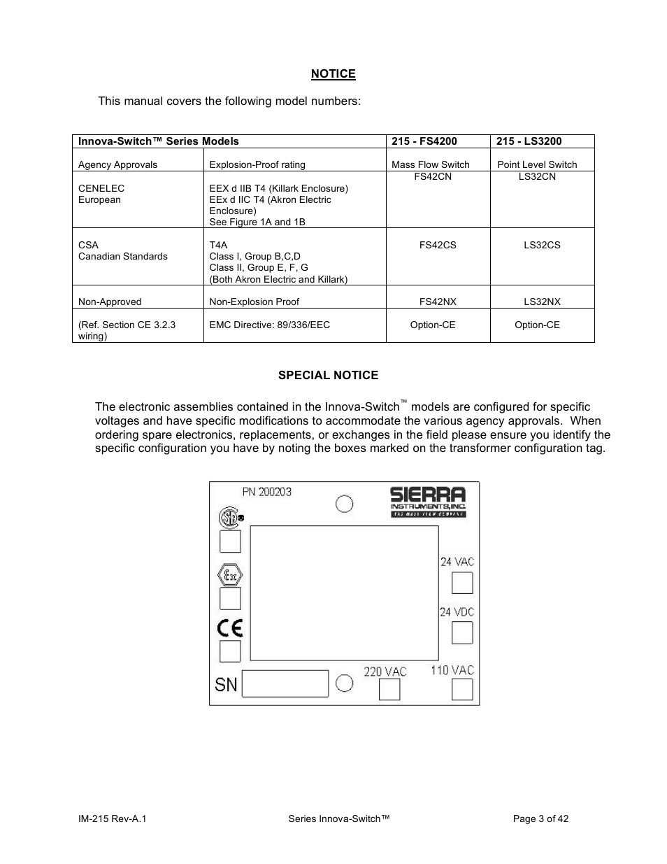 Sierra INNOVA 215 User Manual | Page 3 / 41