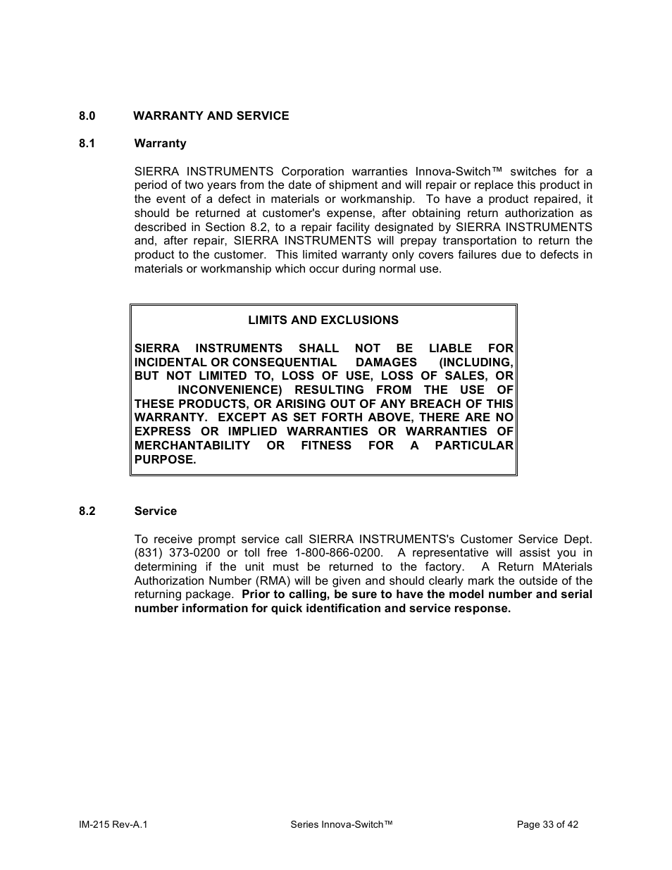 Sierra INNOVA 215 User Manual | Page 33 / 41