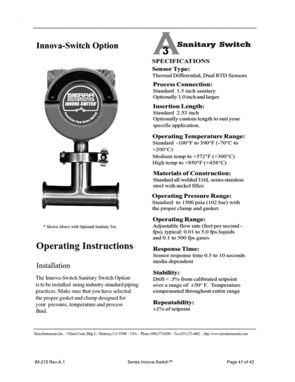 Sierra INNOVA 215 User Manual | Page 41 / 41