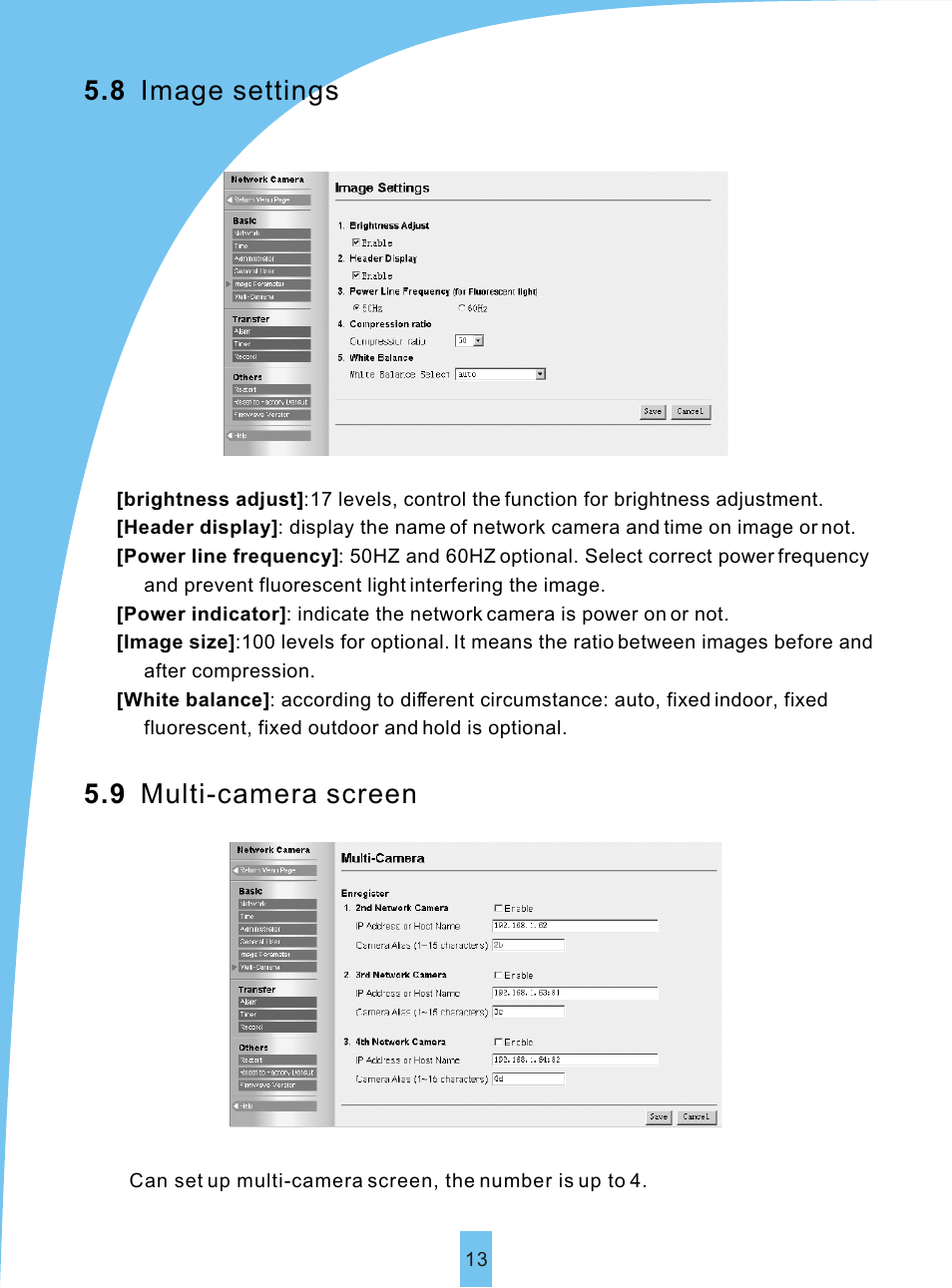 Т³гж 16, 8 image settings, 9 multi-camera screen | Sierra Siera IP Camera VSP 3001 User Manual | Page 15 / 25