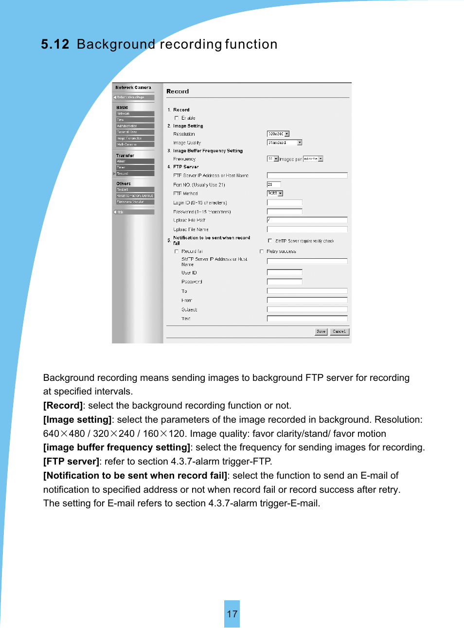 Т³гж 20, 12 background recording function | Sierra Siera IP Camera VSP 3001 User Manual | Page 19 / 25
