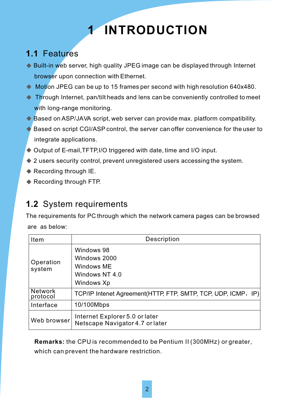 Т³гж 5, 1 introduction, 1 features | 2 system requirements | Sierra Siera IP Camera VSP 3001 User Manual | Page 4 / 25
