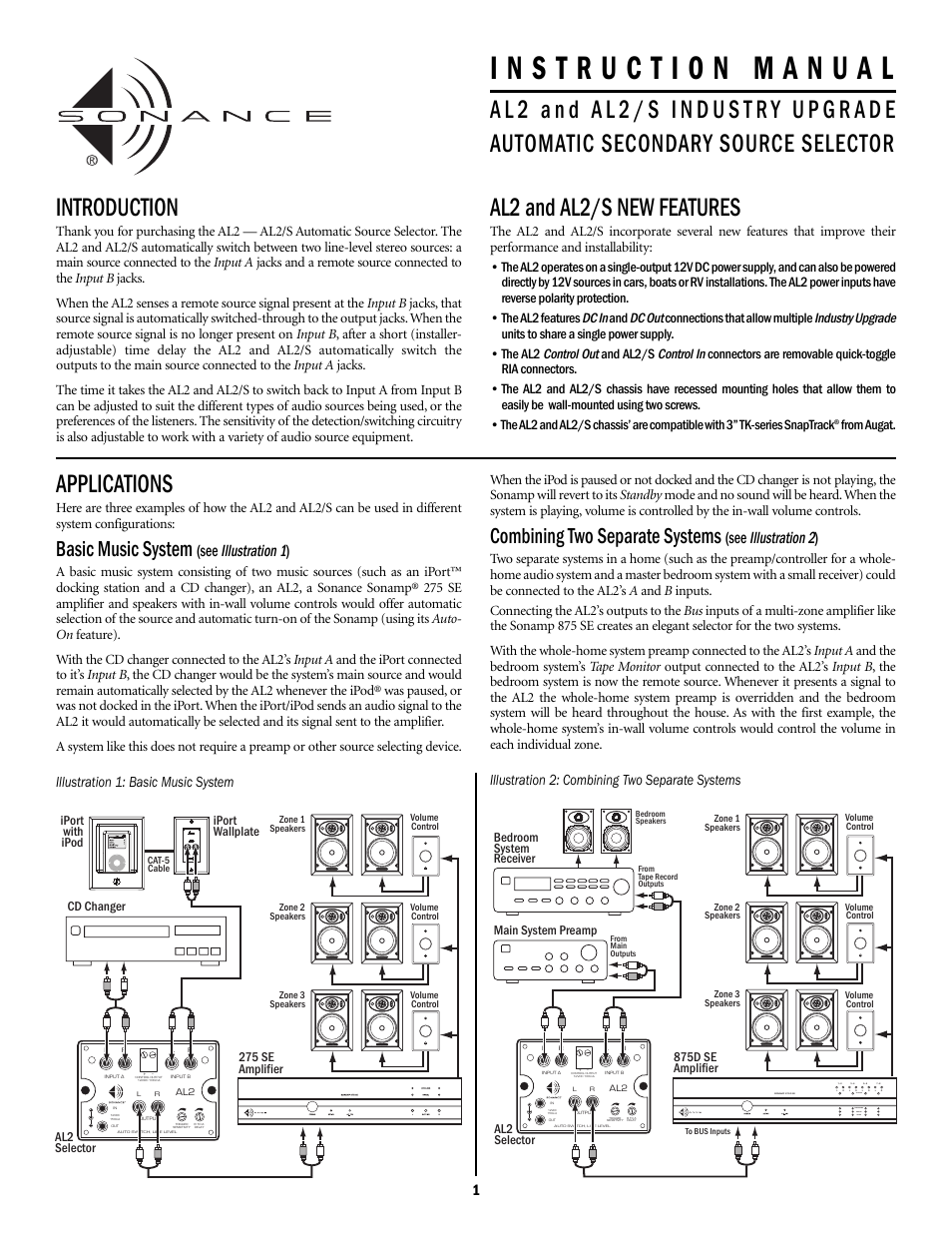 Sonance Industry Upgrade Automatic Secondary Source Selector AL2/S User Manual | 4 pages