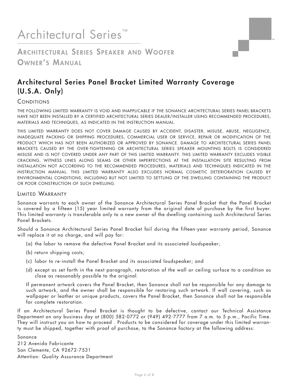 Architectural series | Sonance Z4S User Manual | Page 6 / 8