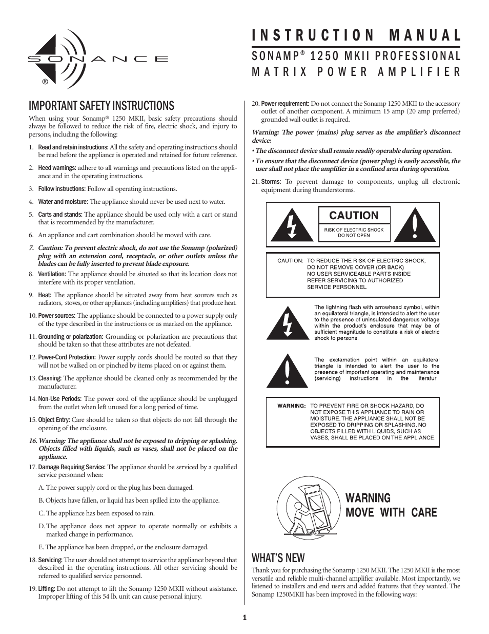 Sonance 1250 MKII User Manual | 12 pages