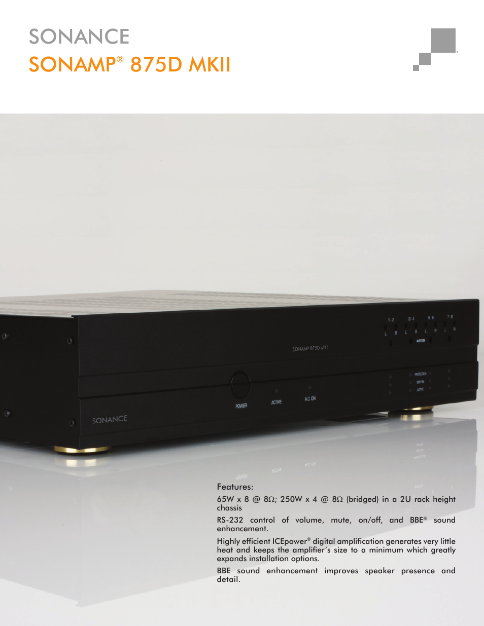 Sonance Sonamp 875D MKII User Manual | 2 pages