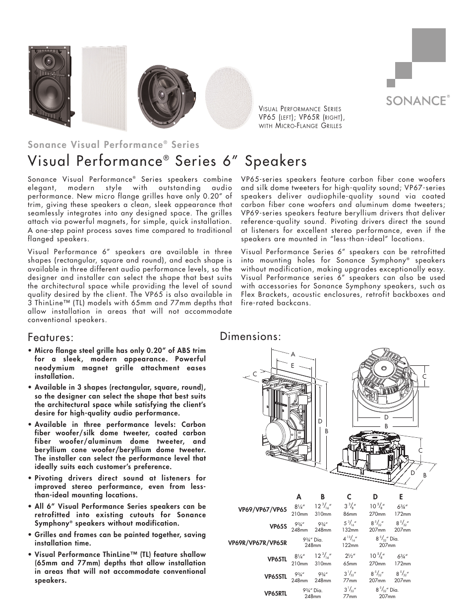 Sonance Visual Performance VP69R User Manual | 2 pages