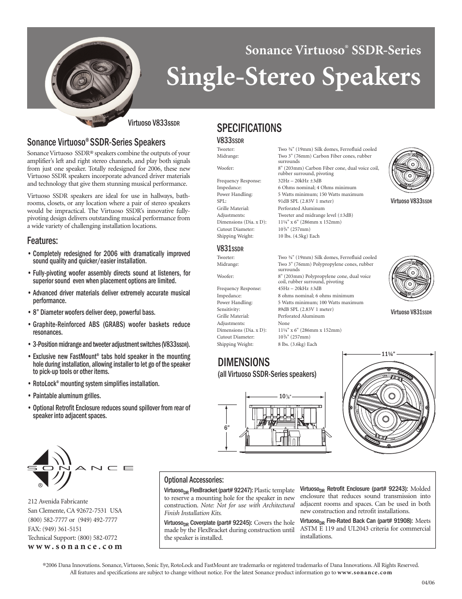 Sonance V831SSDR User Manual | 1 page