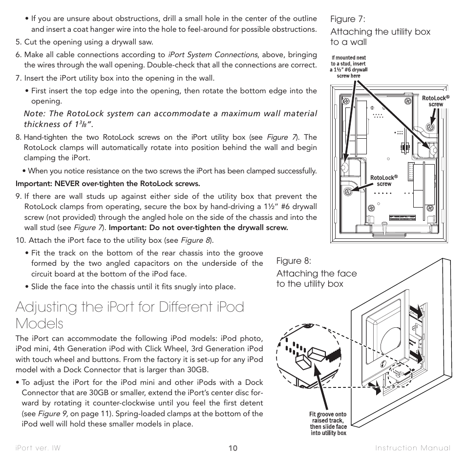 Adjusting the iport for different ipod models | Sonance IW-1 User Manual | Page 10 / 16