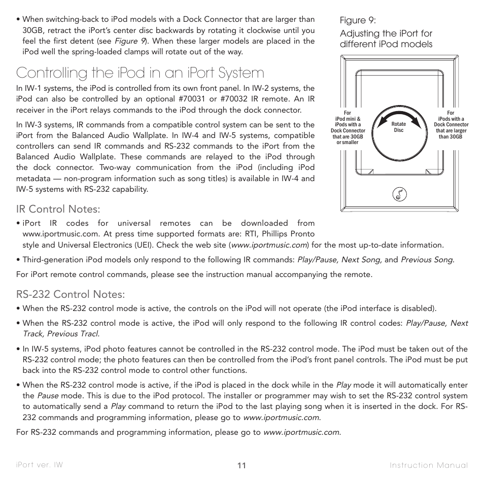 Controlling the ipod in an iport system | Sonance IW-1 User Manual | Page 11 / 16