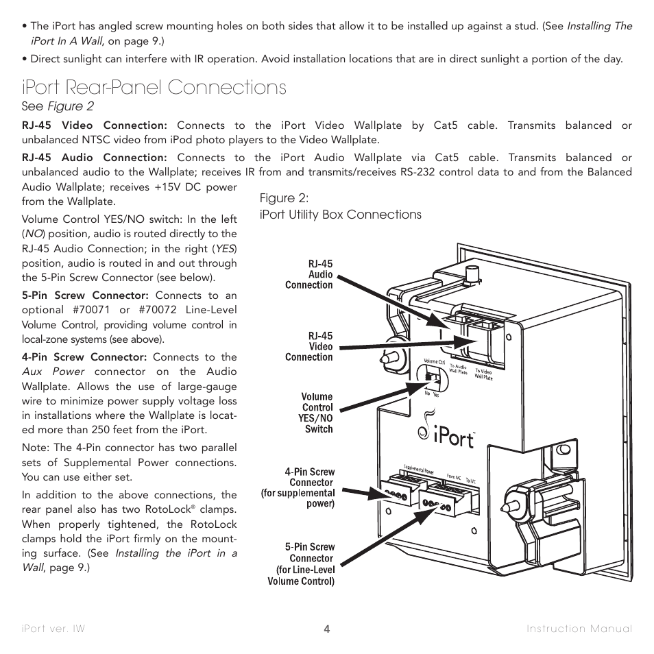 Iport rear-panel connections | Sonance IW-1 User Manual | Page 4 / 16