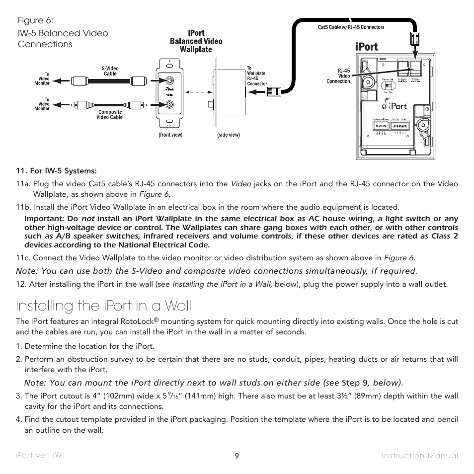 Installing the iport in a wall | Sonance IW-1 User Manual | Page 9 / 16