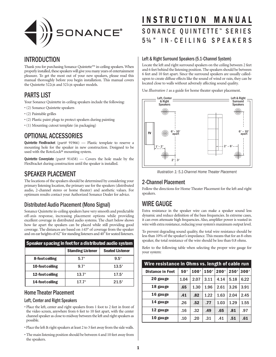Sonance Quintette 521QR User Manual | 4 pages