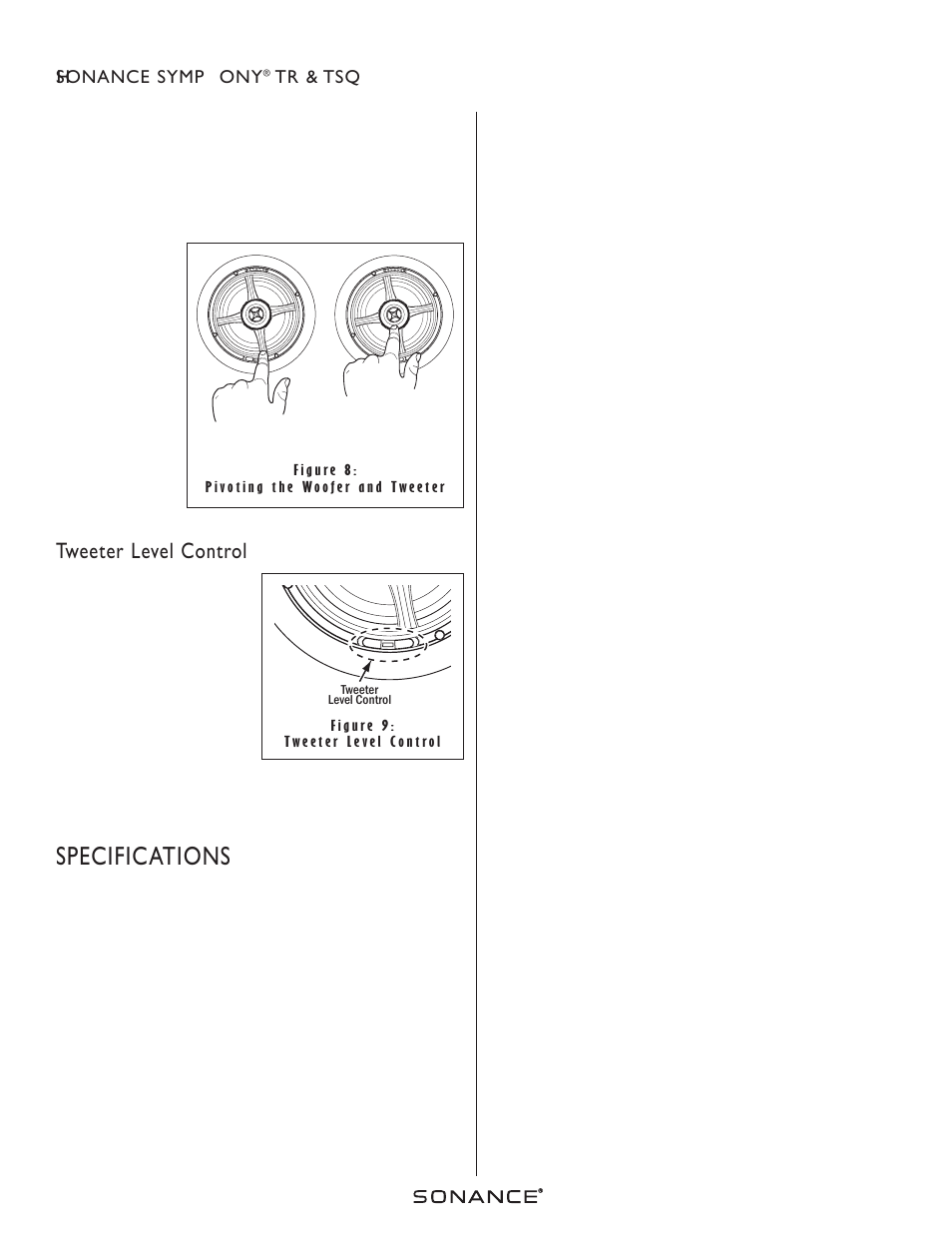 Specifications, Tweeter level control, 3sonance symphony | Tr & tsq | Sonance TR User Manual | Page 3 / 4