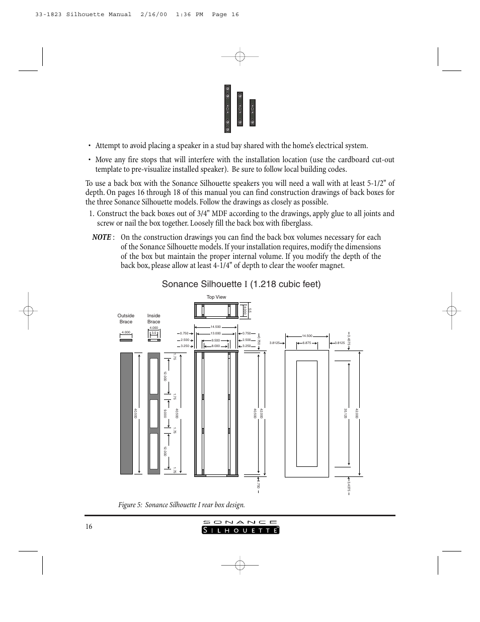 Sonance silhouette i (1.218 cubic feet), Figure 5: sonance silhouette i rear box design | Sonance SILHOUETTE II User Manual | Page 15 / 26