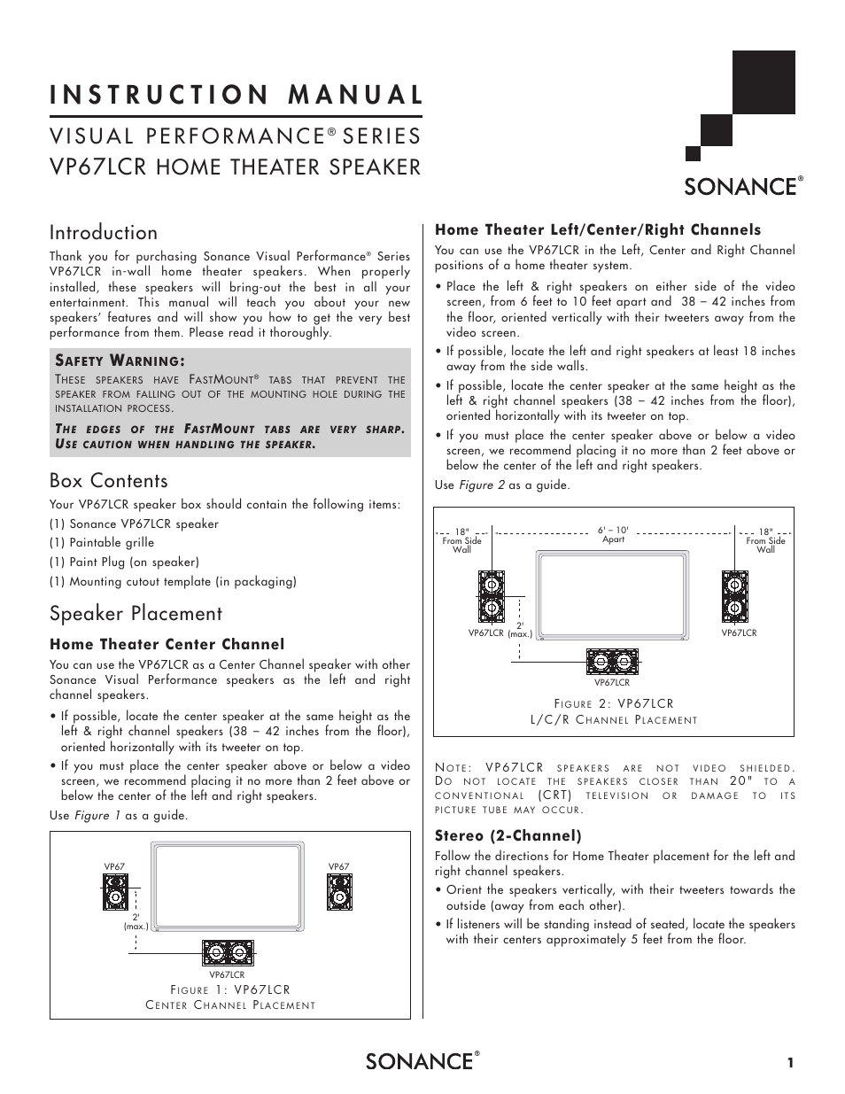 Sonance Visual Performance VP67 LCR User Manual | 4 pages