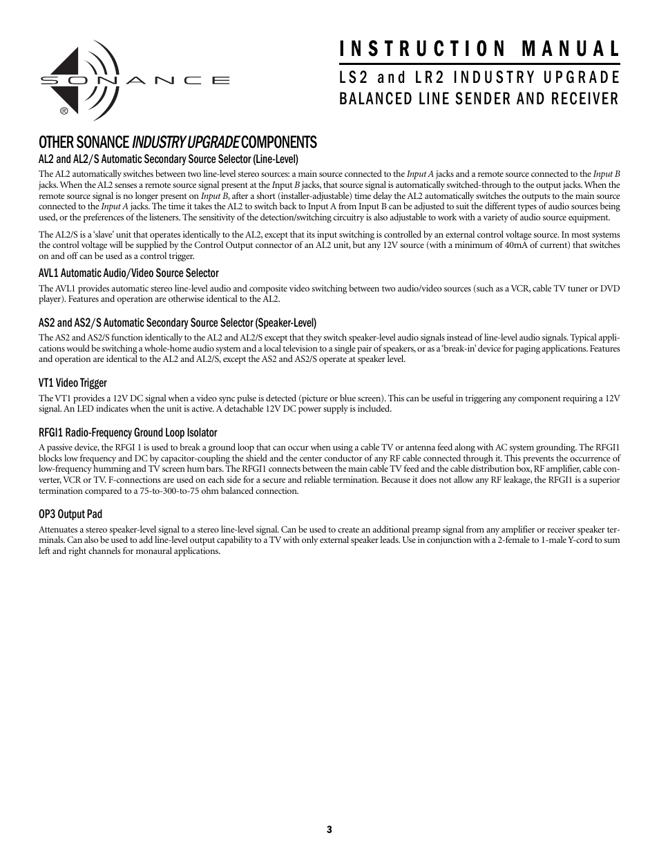 Other sonance industry upgrade components | Sonance LR2 User Manual | Page 3 / 4