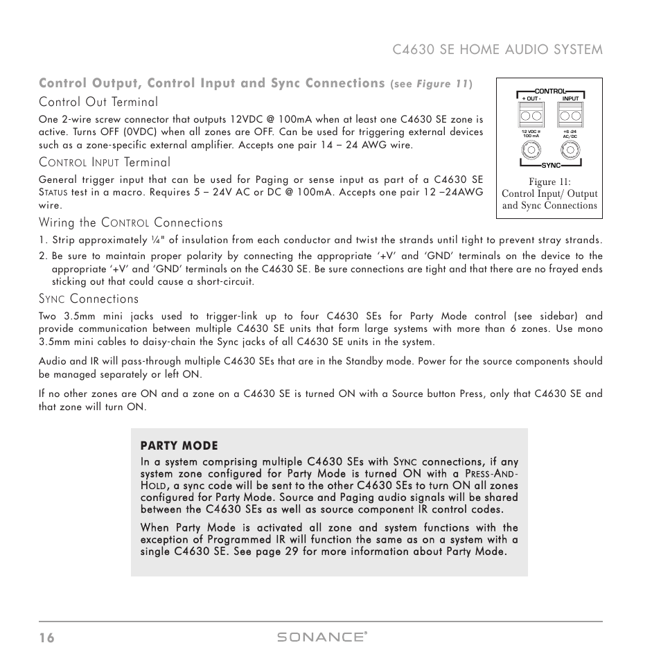 Control out terminal, Terminal, Wiring the c | Connections | Sonance C4630 SE User Manual | Page 16 / 60