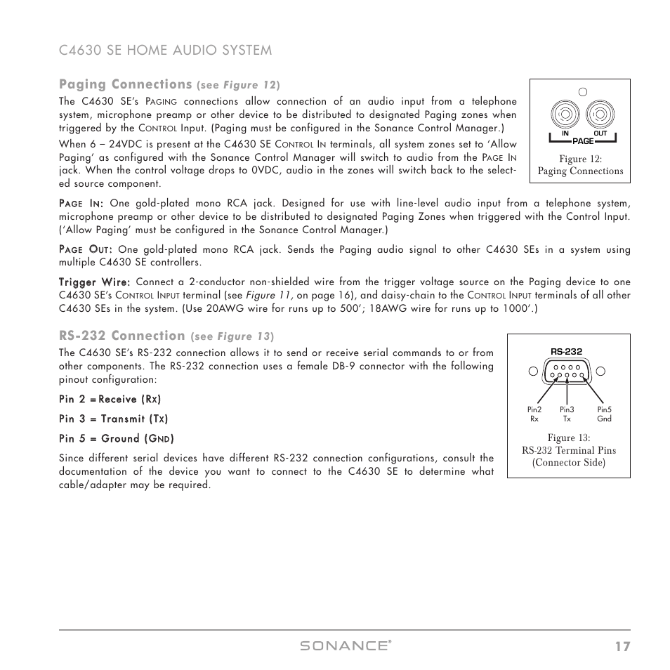 Rs-232 connection | Sonance C4630 SE User Manual | Page 17 / 60