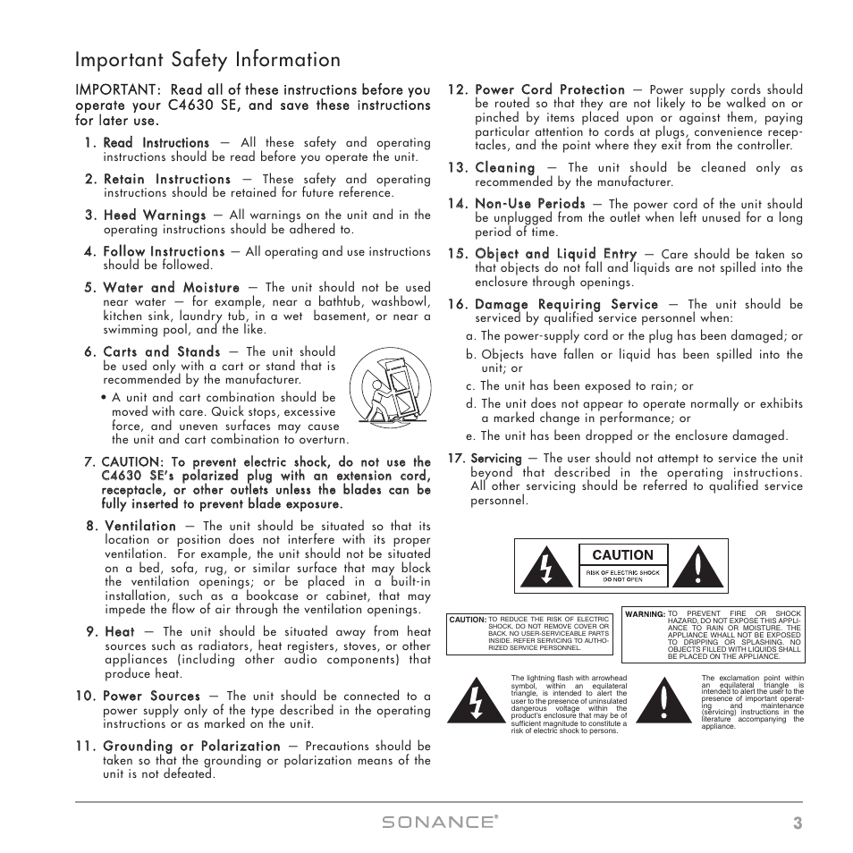 Important safety information | Sonance C4630 SE User Manual | Page 3 / 60