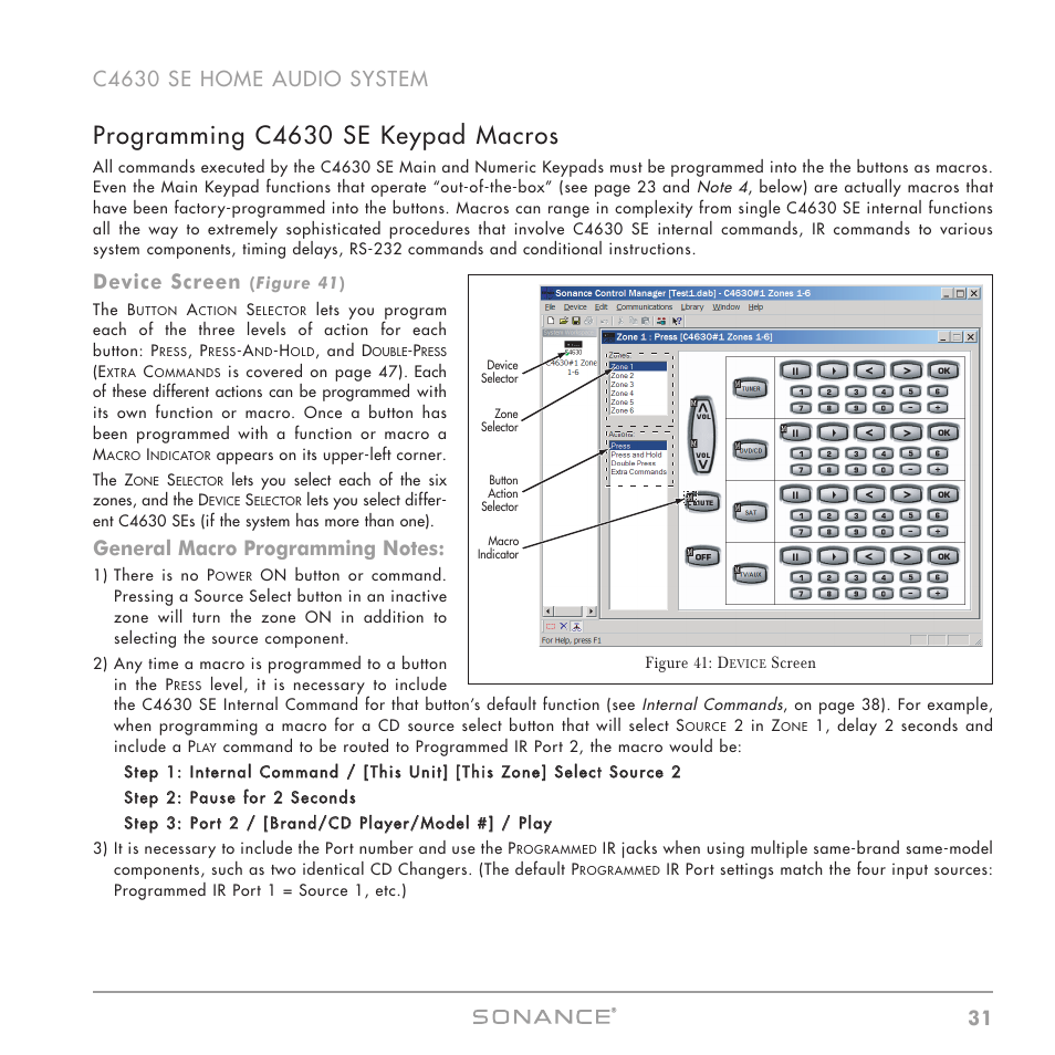 Programming c4630 se keypad macros, Device screen | Sonance C4630 SE User Manual | Page 31 / 60