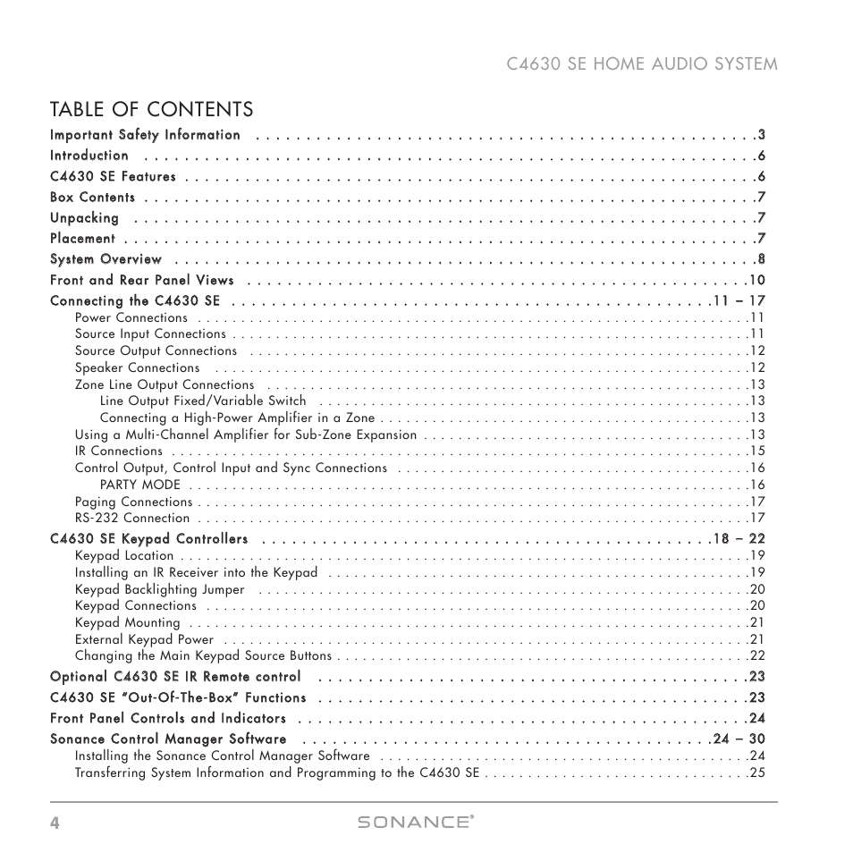 Sonance C4630 SE User Manual | Page 4 / 60