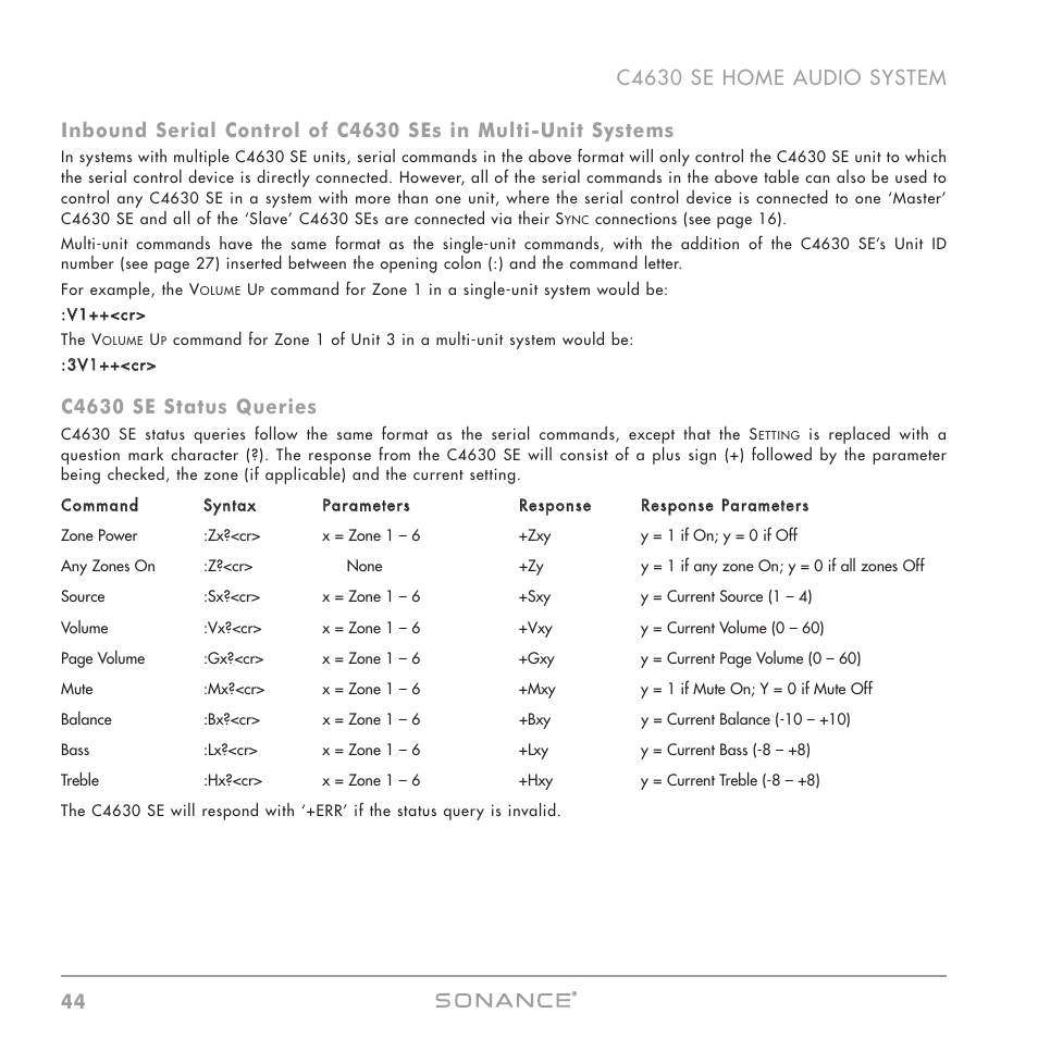 C4630 se status queries | Sonance C4630 SE User Manual | Page 44 / 60