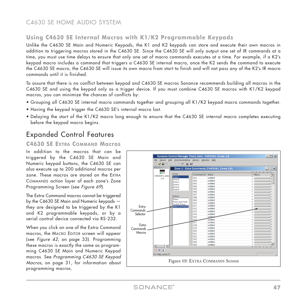 Expanded control features, C4630 se e, Macros | Sonance C4630 SE User Manual | Page 47 / 60