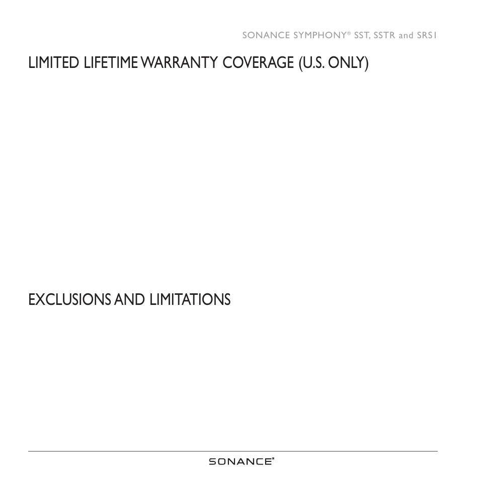 Limited lifetime warranty coverage (u.s. only), Exclusions and limitations | Sonance SRS1 SERIES User Manual | Page 12 / 16