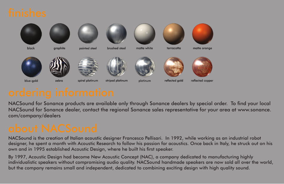 Finishes ordering information about nacsound | Sonance NACSound User Manual | Page 7 / 8