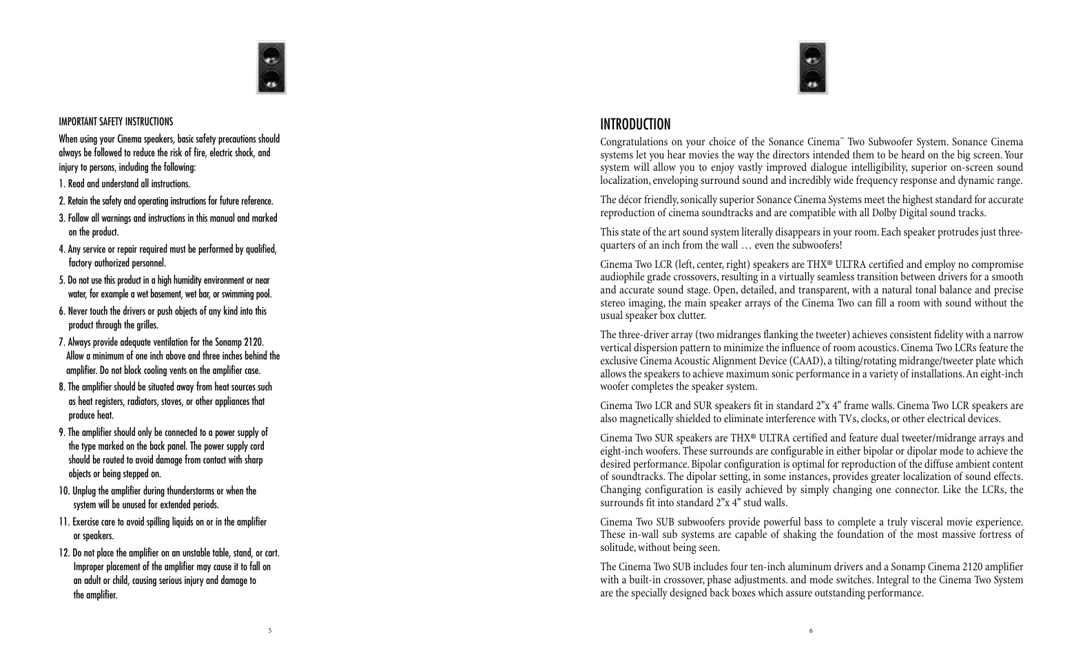 Introduction | Sonance CINEMA TWO SUB SYSTEM User Manual | Page 3 / 10