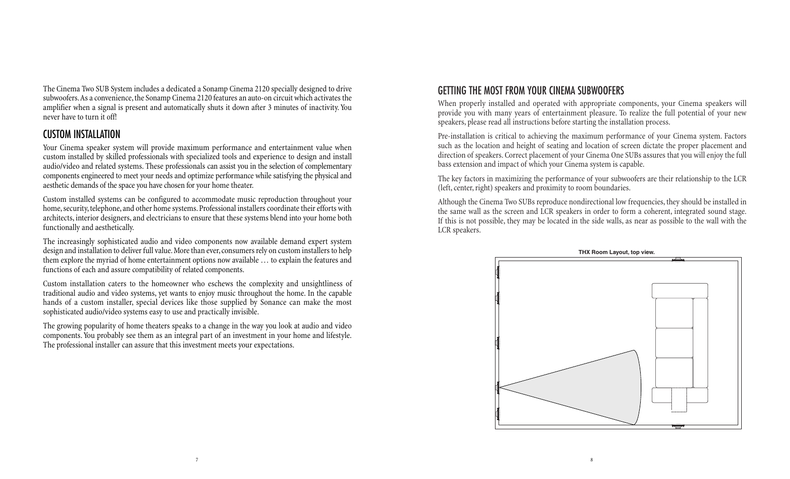 Getting the most from your cinema subwoofers, Custom installation | Sonance CINEMA TWO SUB SYSTEM User Manual | Page 4 / 10