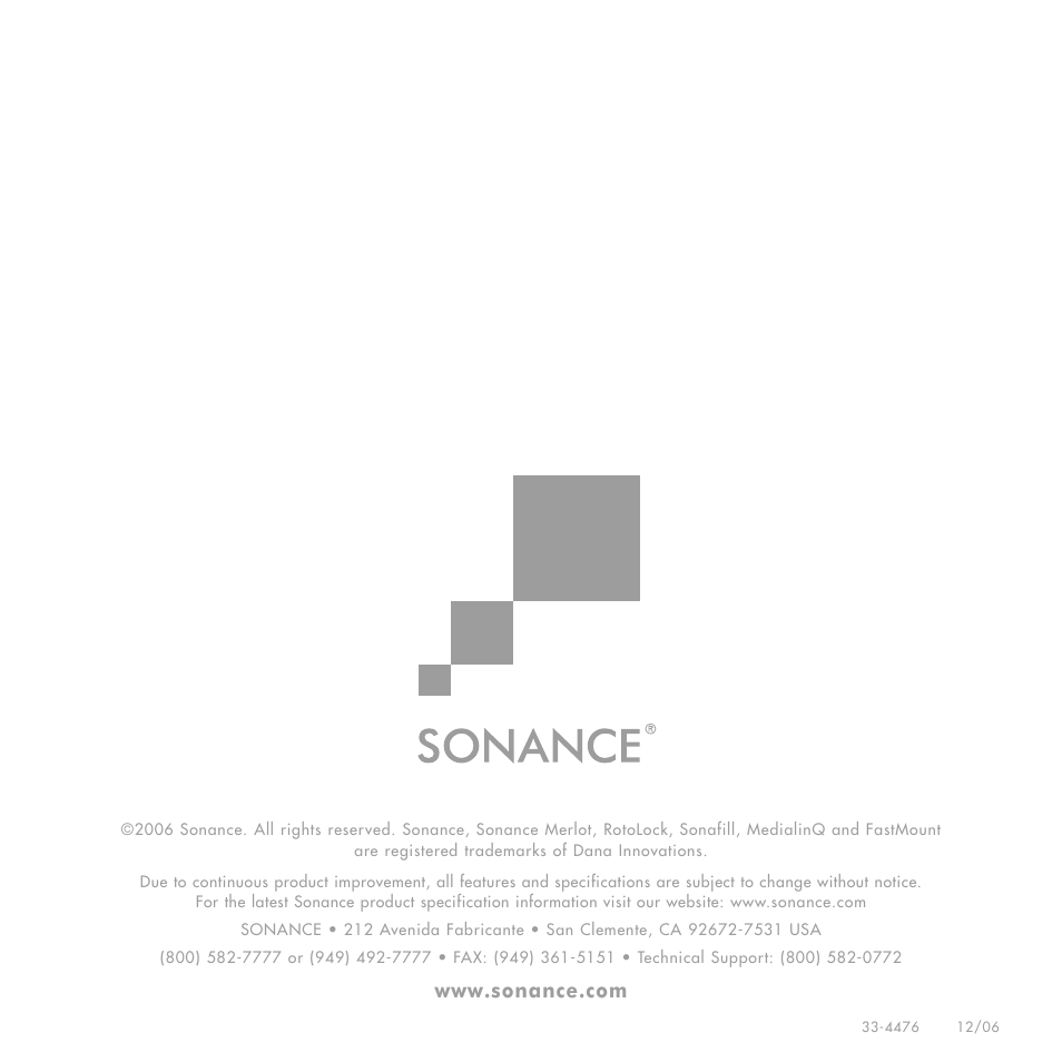 Sonance MR Series User Manual | Page 16 / 16