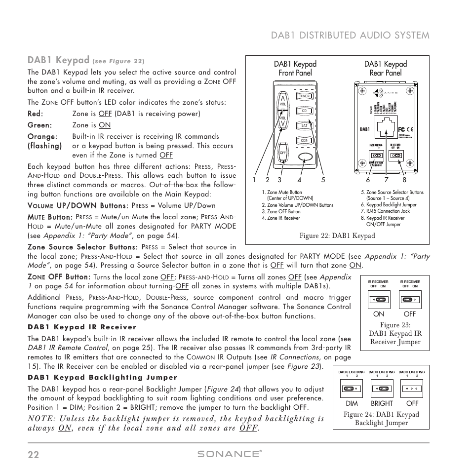 22 dab1 distributed audio system dab1 keypad | Sonance DAB1 User Manual | Page 22 / 68