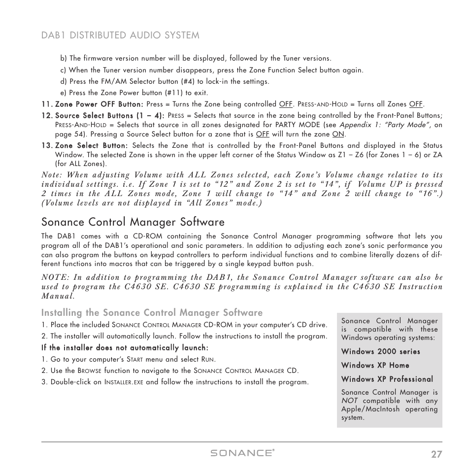 Sonance control manager software, 27 dab1 distributed audio system, Installing the sonance control manager software | Sonance DAB1 User Manual | Page 27 / 68