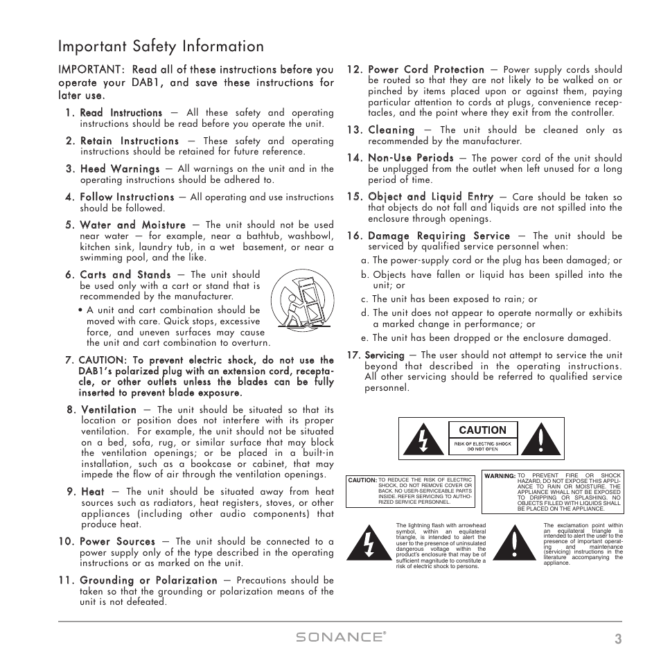 Important safety information | Sonance DAB1 User Manual | Page 3 / 68