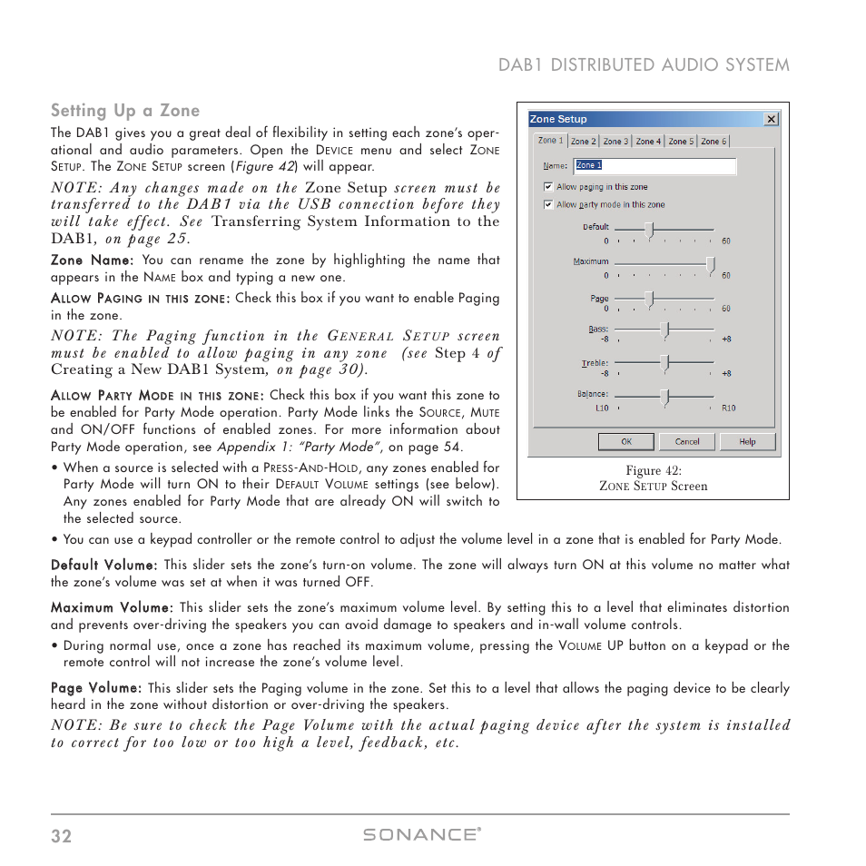 32 dab1 distributed audio system setting up a zone | Sonance DAB1 User Manual | Page 32 / 68