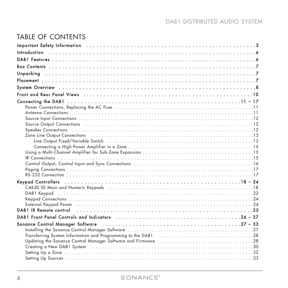 Sonance DAB1 User Manual | Page 4 / 68