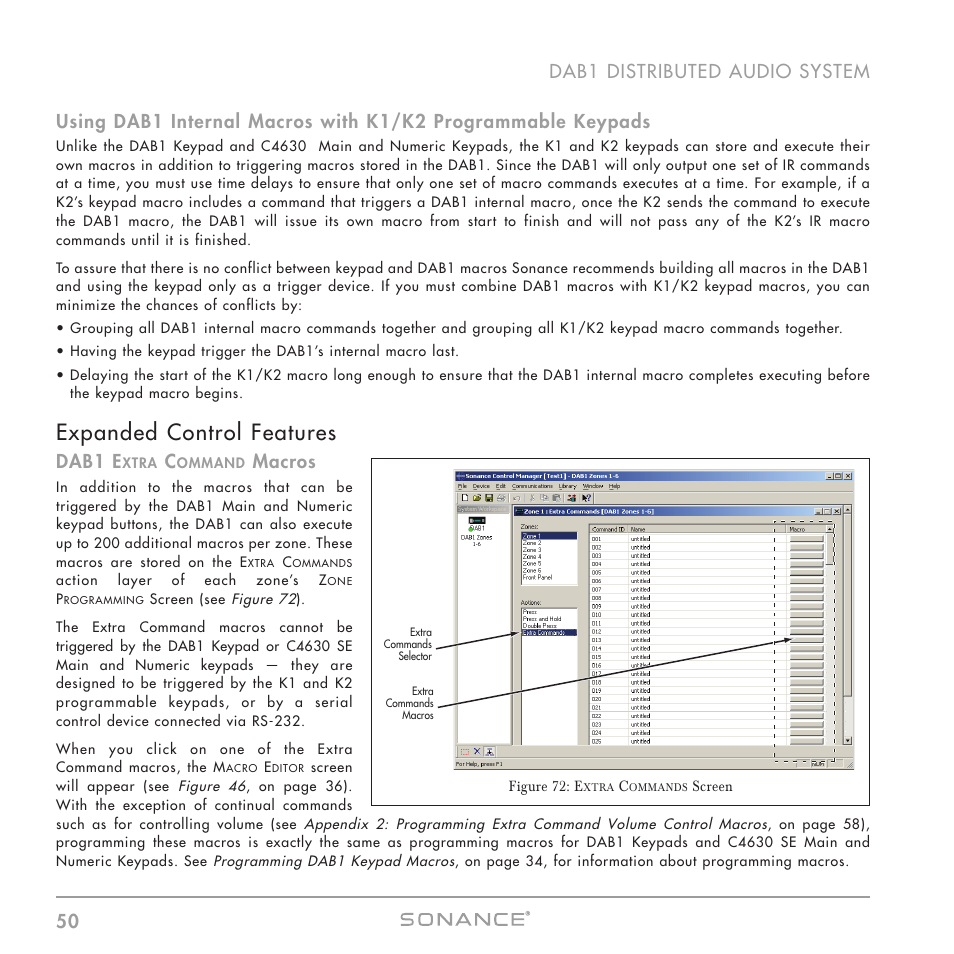 Expanded control features, Dab1 e, Macros | Sonance DAB1 User Manual | Page 50 / 68