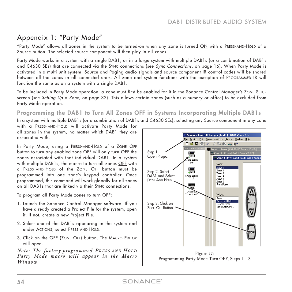 Appendix 1: “party mode, 54 dab1 distributed audio system | Sonance DAB1 User Manual | Page 54 / 68