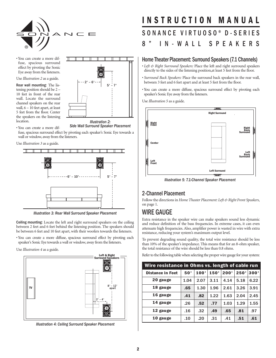 Wire gauge, Channel placement | Sonance D-series User Manual | Page 2 / 6