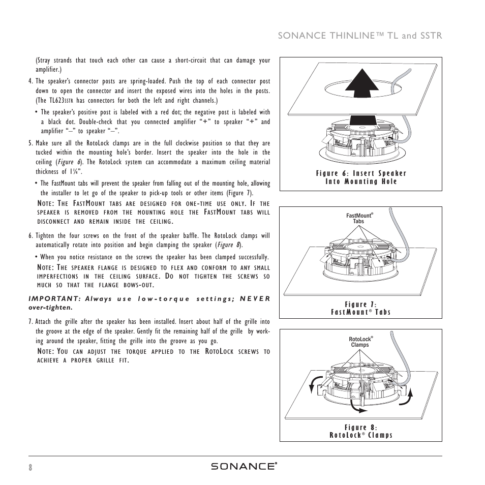 8sonance thinline™ tl and sstr | Sonance THINLINETM User Manual | Page 8 / 16