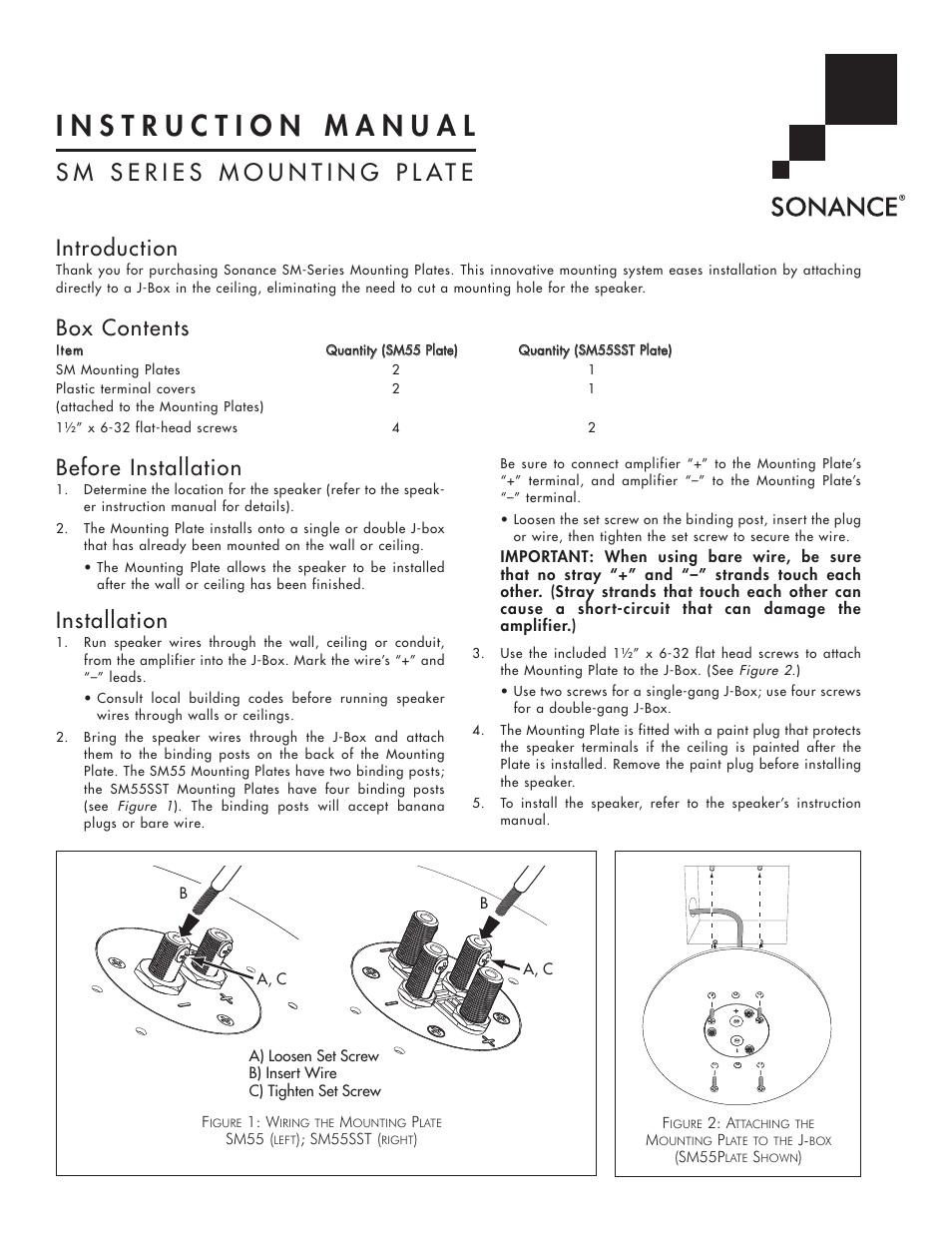 Sonance Mounting Plates SM-Series User Manual | 2 pages